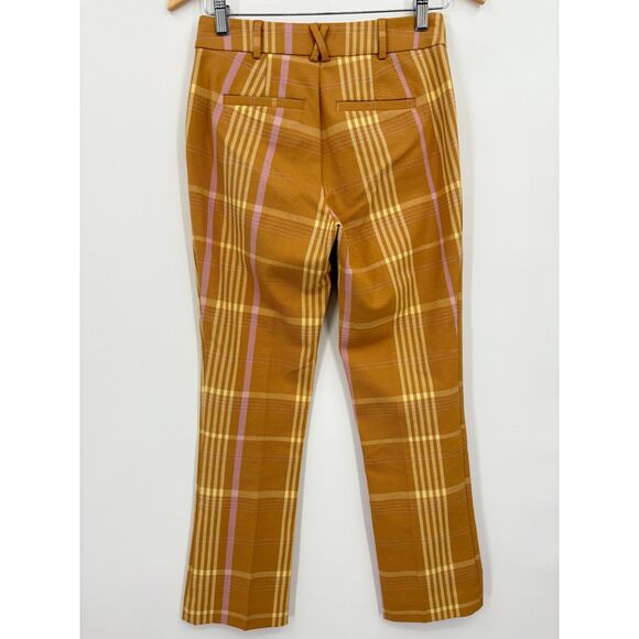 Anthropologie Slim Cropped Kick-Flare Pants, Size 0, Yellow Motif Plaid Office - Picture 5 of 12